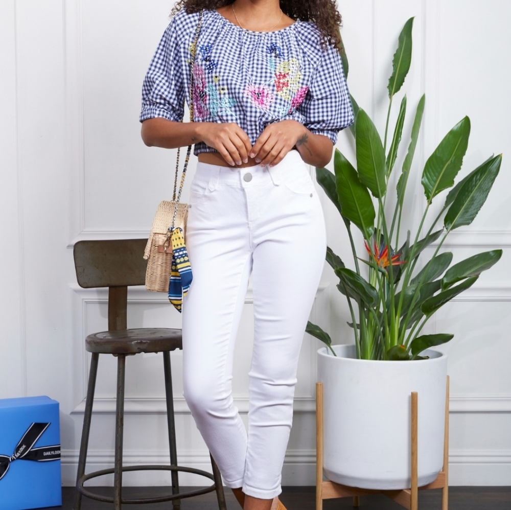 French Connection gingham embroidered top